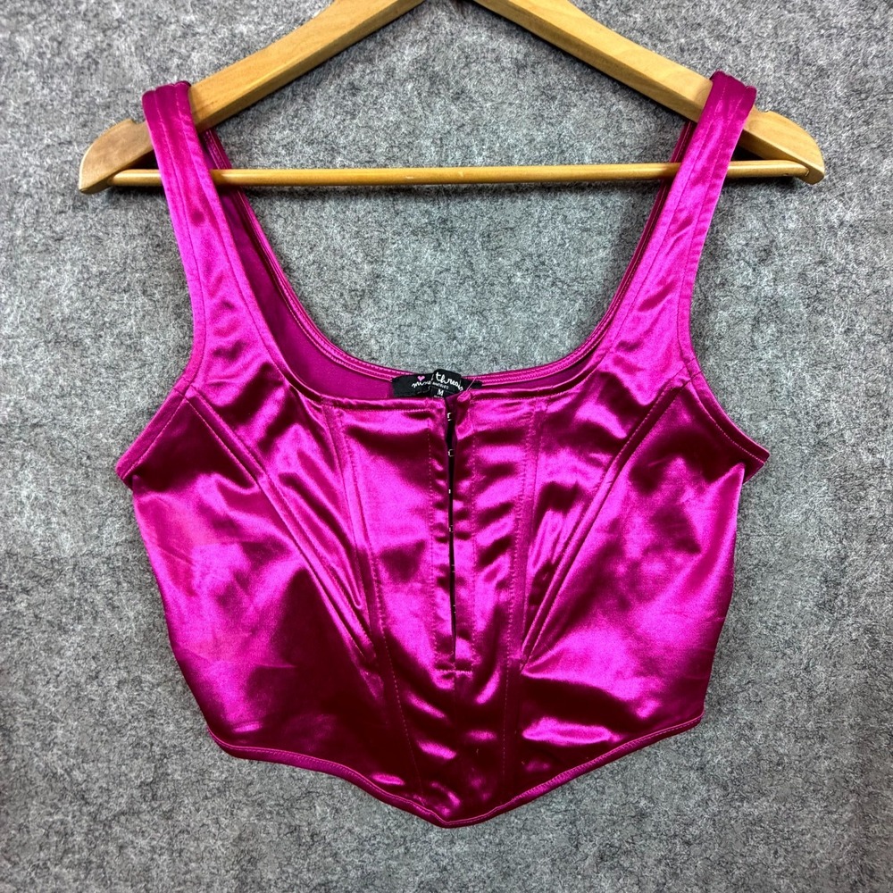 Mixed Threads Los Angeles Corset Cropped Top Women Medium Pink Satin Square Neck